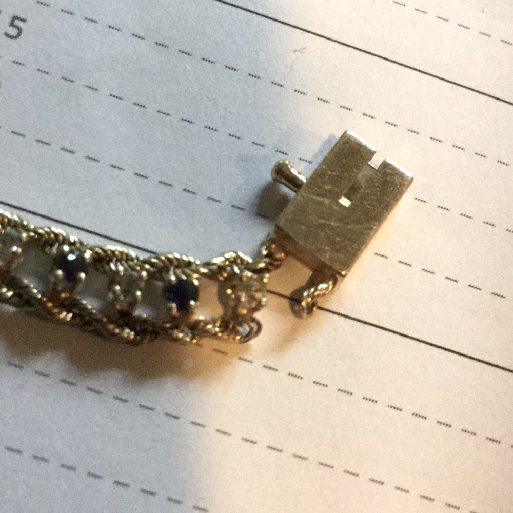 Gold sapphire diamond 14K bracelet cruise September birthstone estate  AS IS - Picture 6 of 14